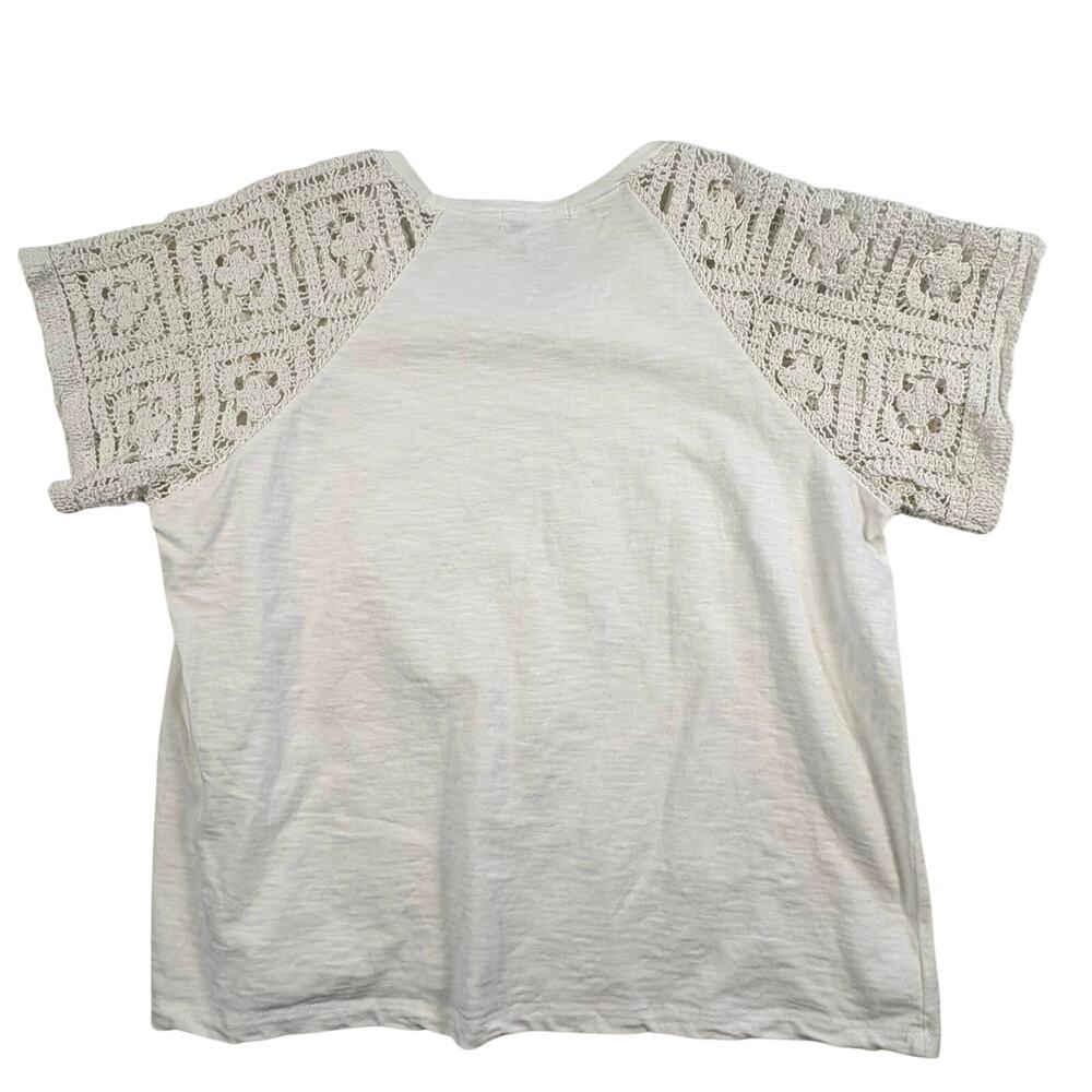 Design History Crochet Sleeve T-Shirt Women's XL White Cotton Cottagecore - Picture 2 of 7